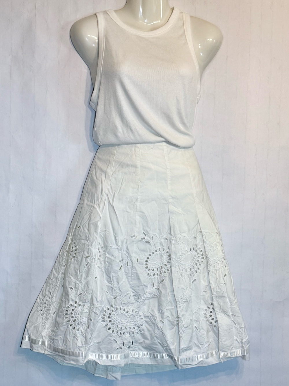 Express White Eyelet A-Line Midi Skirt